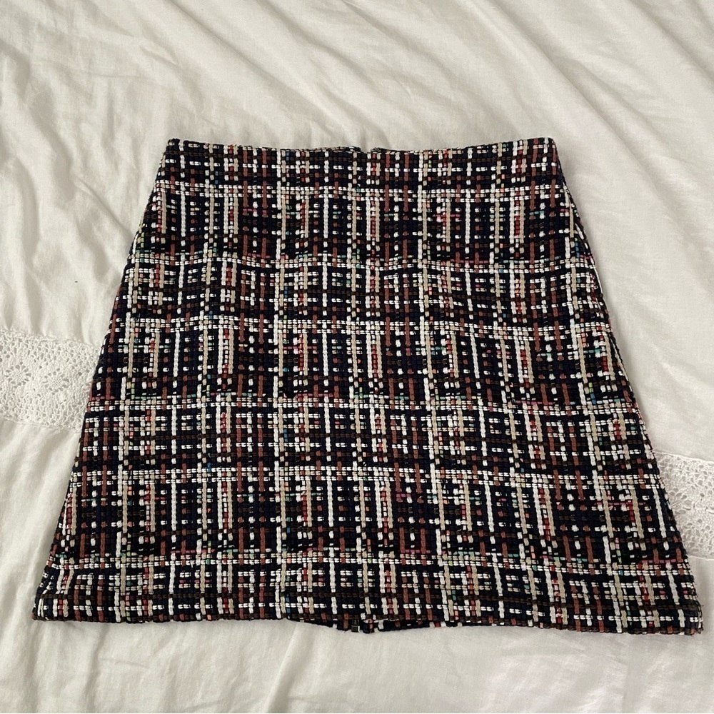 Halogen 8P Petite A Line Tweed Style mini skirt black red brown lined